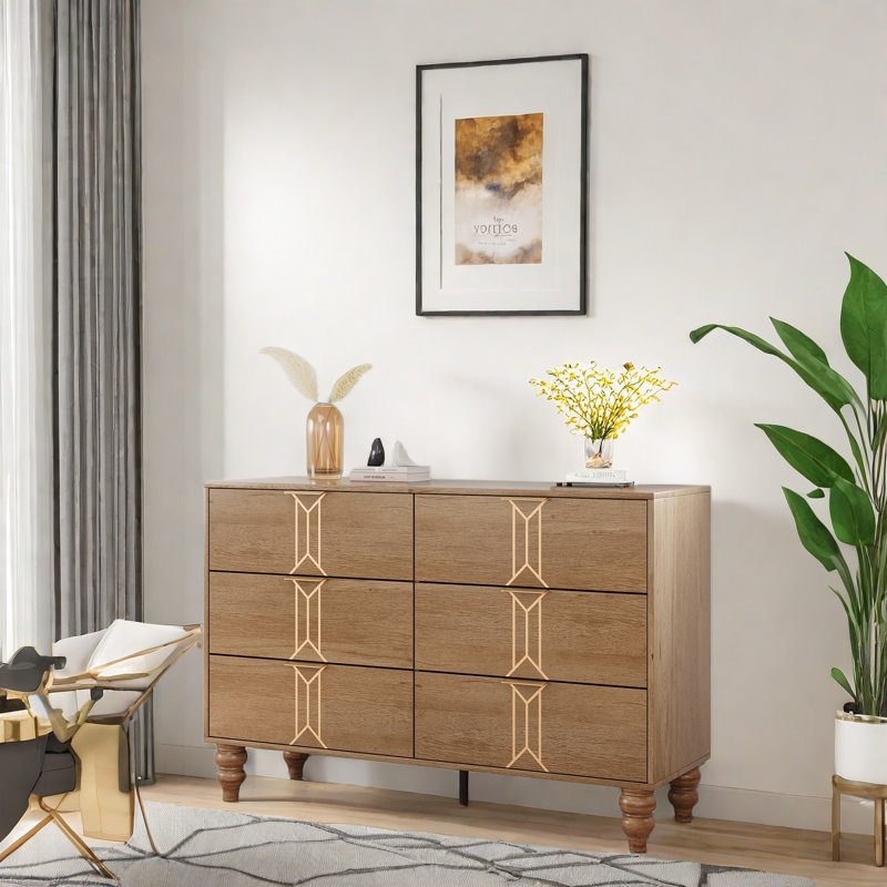 Commode 6 tiroirs pour chambre à coucher, Couleur du bois