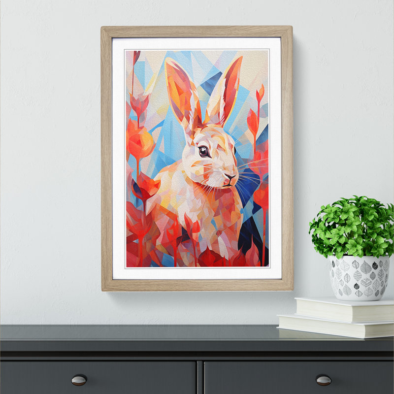 XYZ-FRM-V1223-5349 Rabbit Orphism - Single Picture Frame Print on Wood, Oak, 64cm H x 46cm W x 2cm D