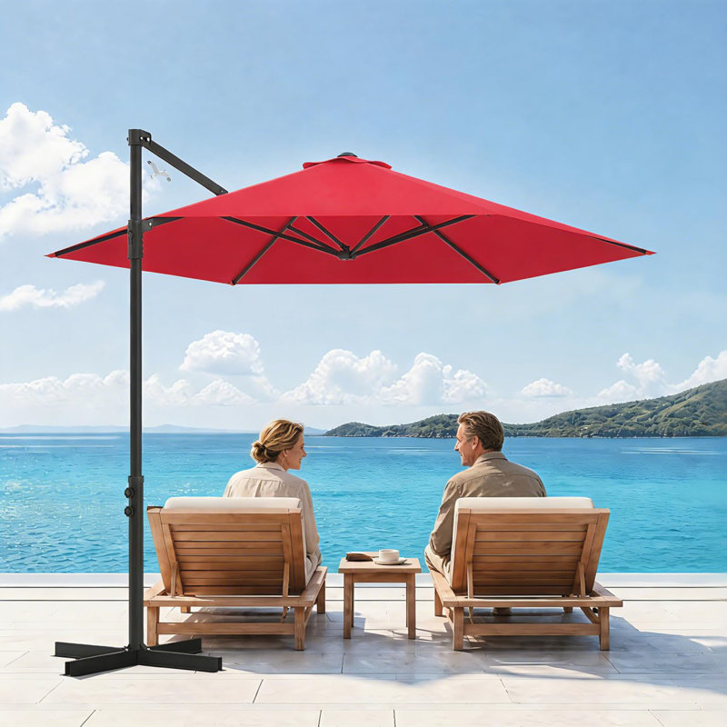 Parasol extérieur en porte-à-faux 9 pi résistant aux rayons UV 9 pi | Grand porte-à-faux avec abat-jour ventilé pour terrasse, cour et bord de piscine
"