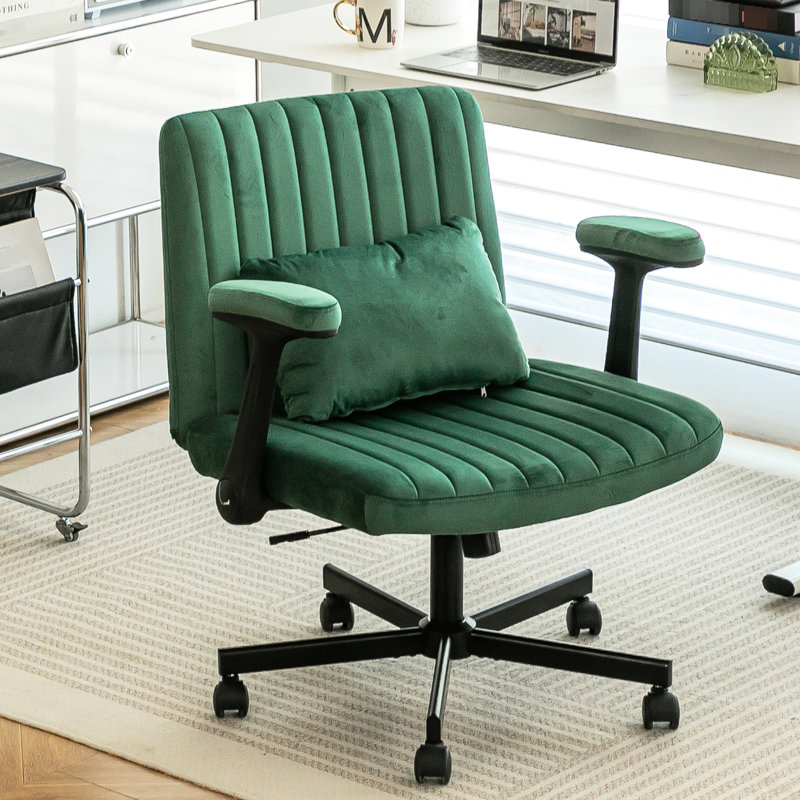 Chaise de bureau en velours avec lin respirant, conception ergonomique, inclinaison réglable pour les séances de travail, rembourrage doux des accoudoirs, hauteur, pivotant sur 360 degrés à l'intérieur