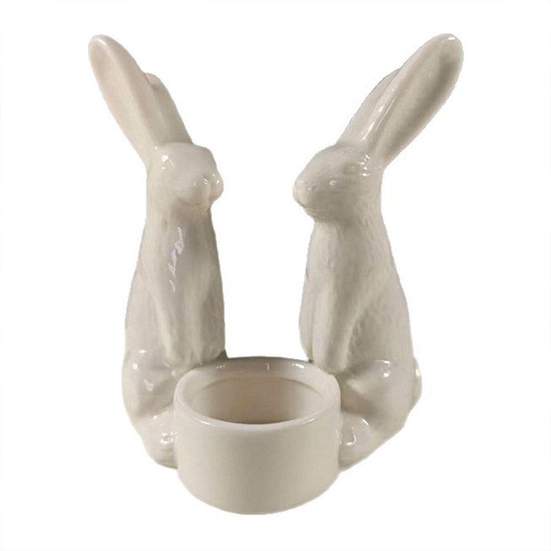 Easter White Ceramic Bunny Scented Candle Candlestick