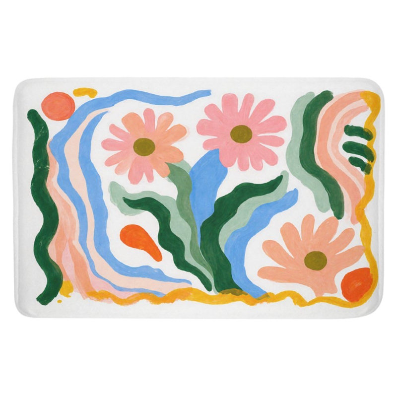 Pastel Floral Pattern Bath Rug, 16 X 24
