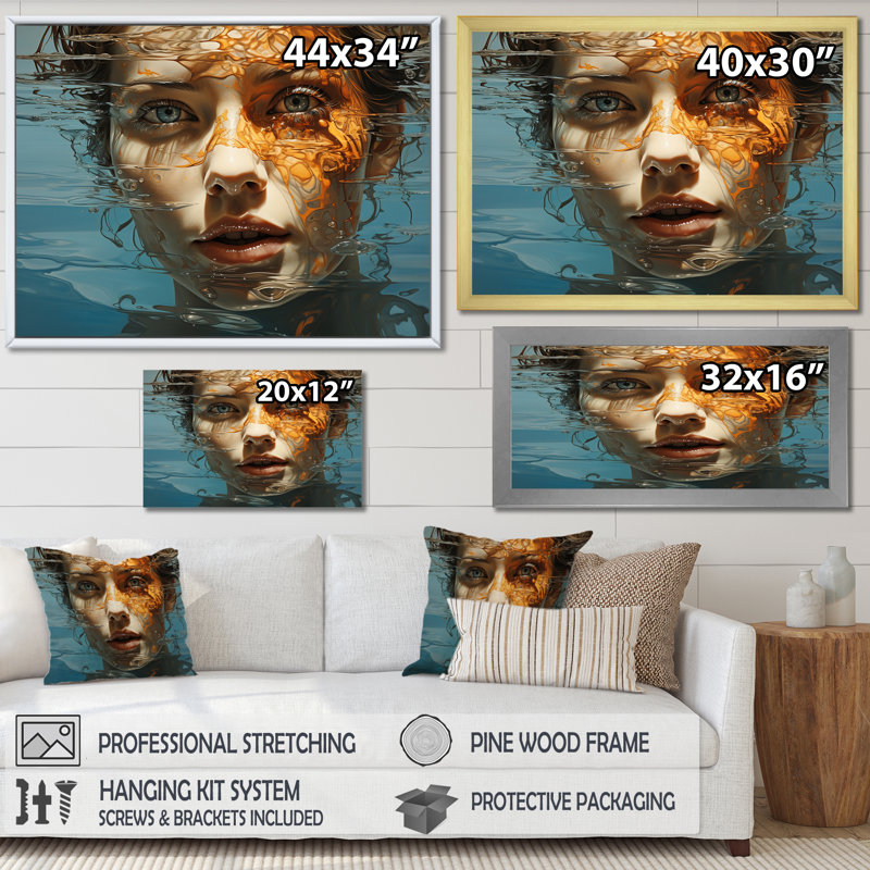 " Surreal Womand Nature Reflections ", Black Floater Framed, 12" H x 20" W x 1" D