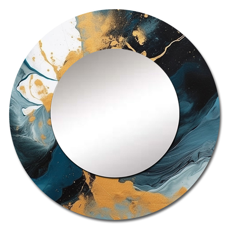 Miroir mural bleu foncé et or Strokes, 36 po x 36 po