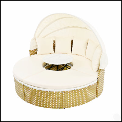 Ensemble de canapé modulaire d'extérieur en rotin avec tissage bicolore et auvent rétractable pour une détente confortable