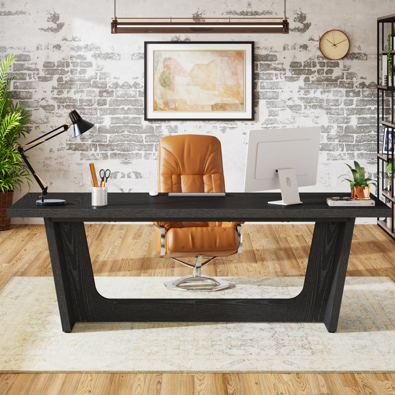 Delitha 70.9" W Manufactured Wood Executive Desk, Black