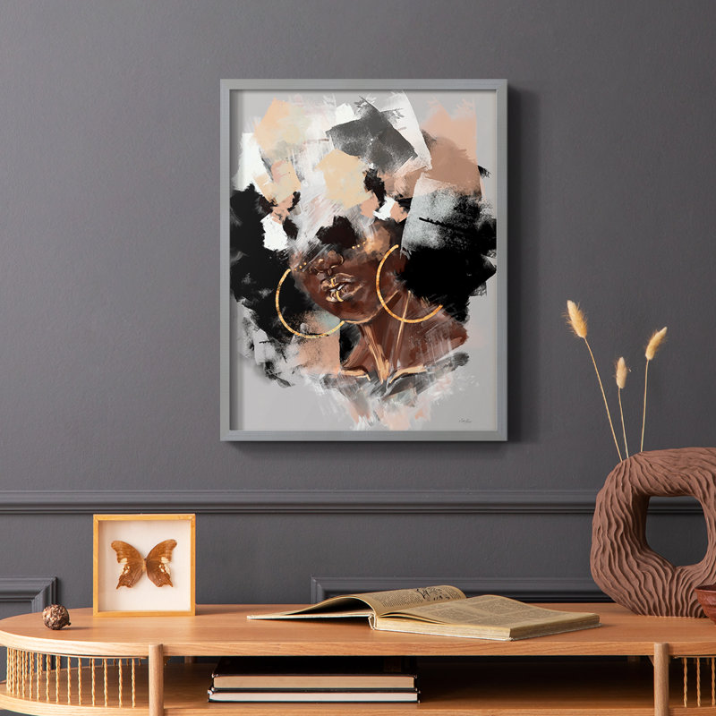Reproduction encadrée Afro Pop - bois massif, Gris, H 10 po x l 8 po
