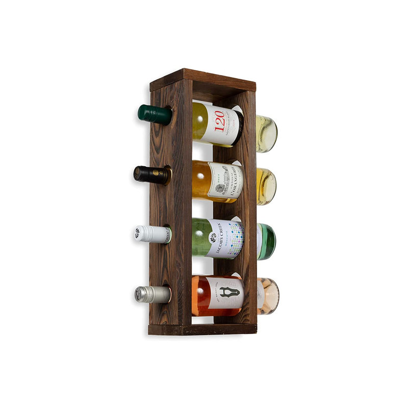 Wall Mounted Vertical Wine Rack, 4 Bottles (Walnut)