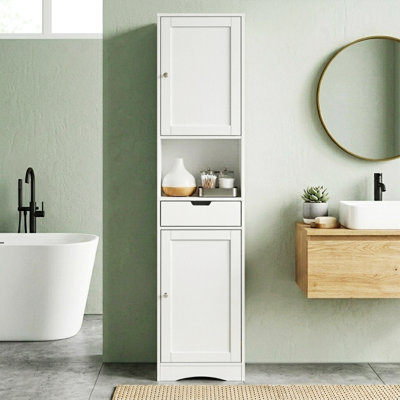 67" Tall Bathroom Linen Cabinet with 2 Doors & 1 Drawer