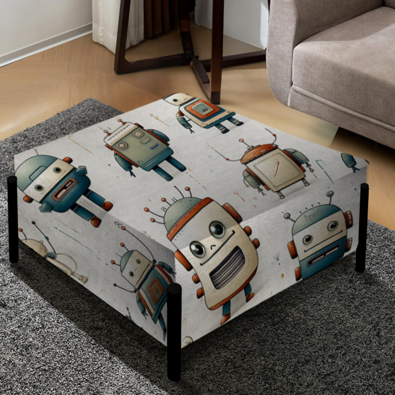 Robot Pattern For Kids Bedroom - Kids Bedroom Large Square Ottoman