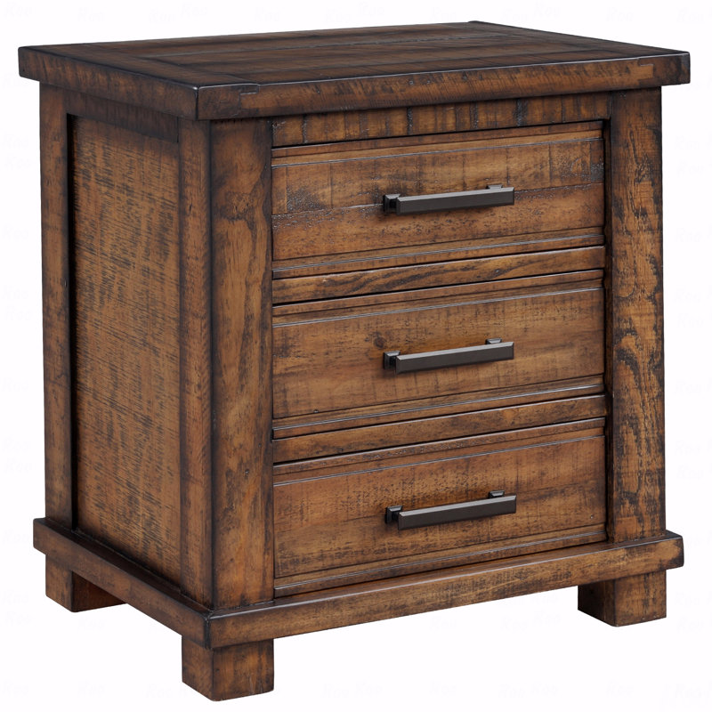 Table de chevet rustique en bois massif récupéré à trois tiroirs Rustic