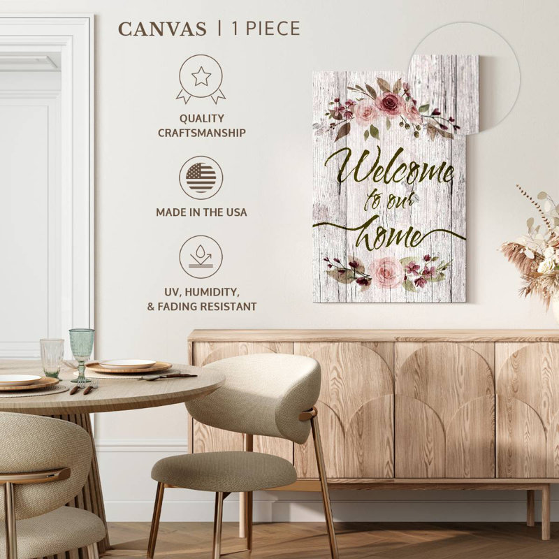 Floral Welcome On Wood Wall Sign, 39" H x 26" W
