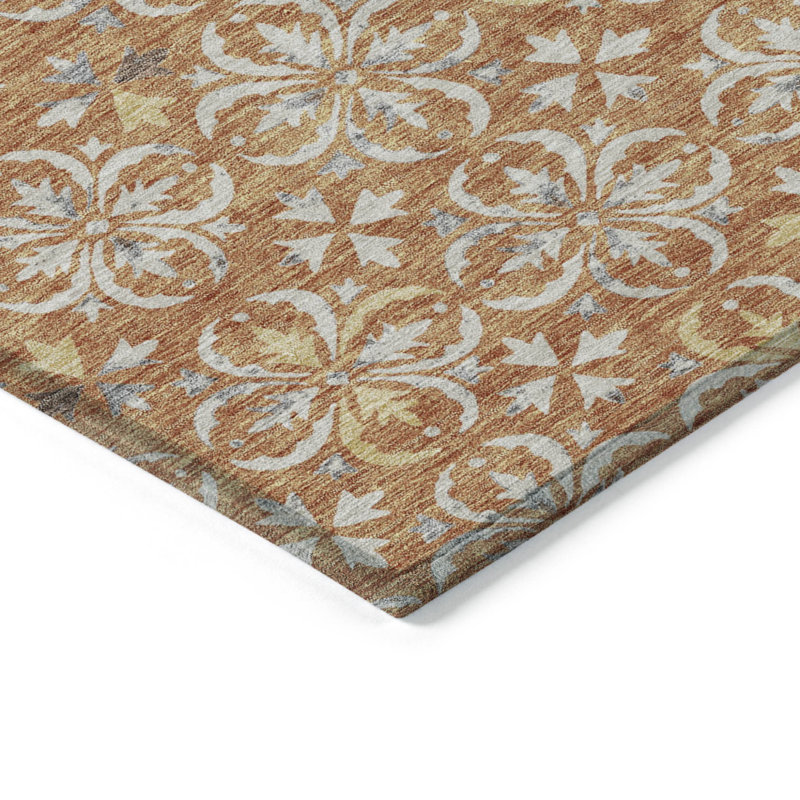 Tapis extérieur lavable floral gris cuivré et beige 3 pi x 5 pi