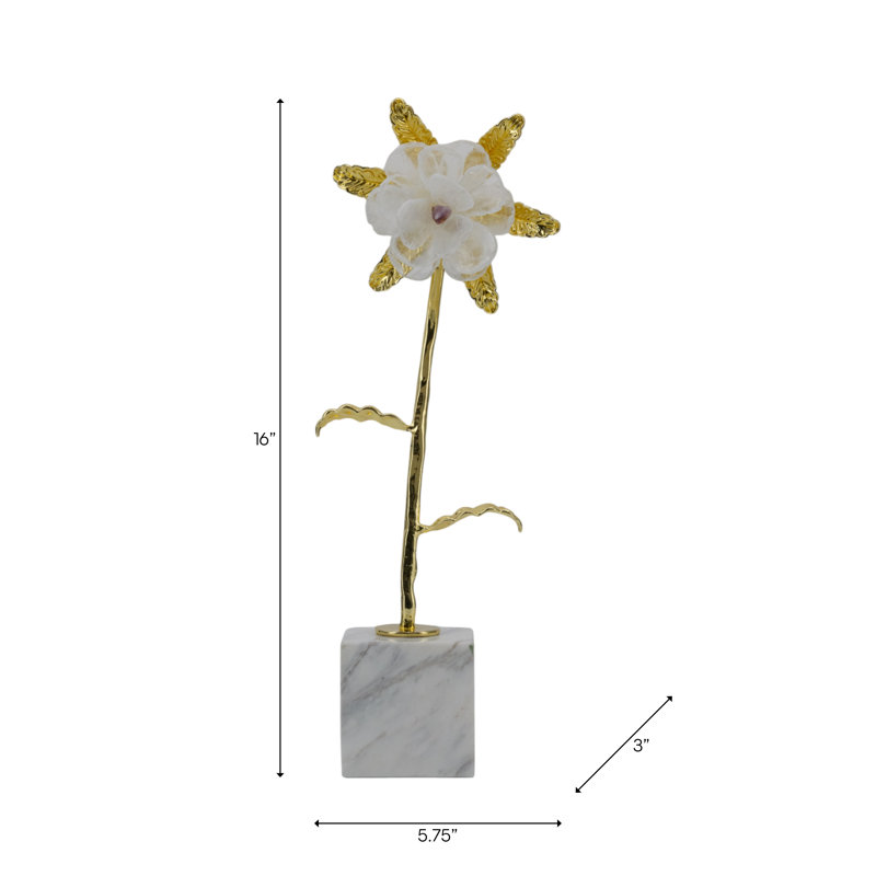 Luxury Floral Decorative Sculpture with Gold Accents and Marble Base - Elegant Handcrafted Tabletop Accent for Home and Office Decor.