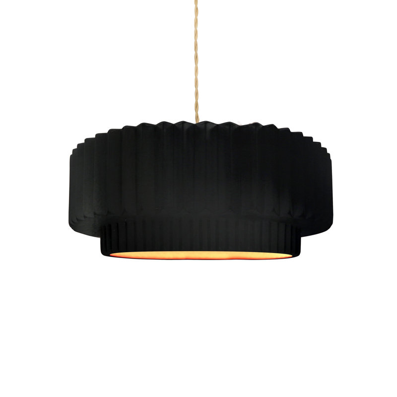 Luminaire suspendu tambour 1 lumière Gela, Nickel brossé, Noir carbone mat / or champagne, H 5 po x l 12 po x P 12 po