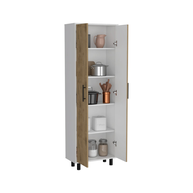 Armoire avec cinq tablettes, Beige / blanc / noir
