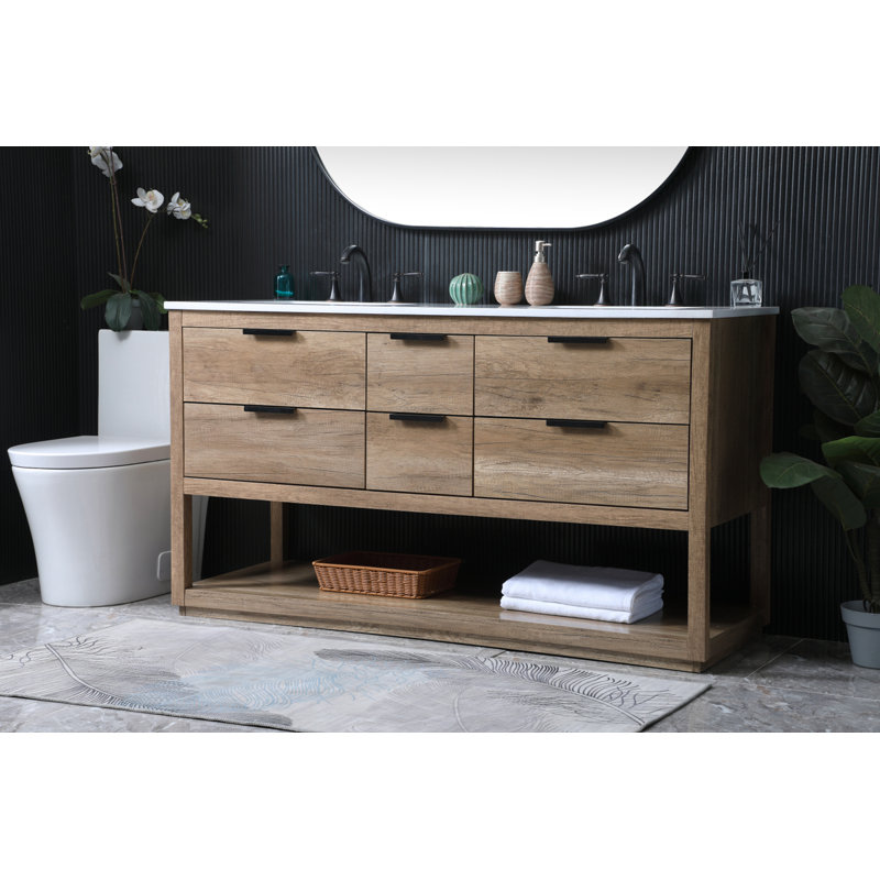 Felicity 60 " W Freestanding Standard Free Standing 2 Double Vanity Bathroom Vanity With Engineered Marble Top, Natural Oak