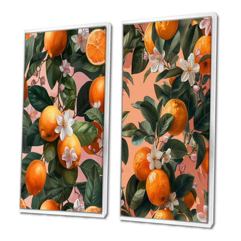 Orange, orange, orange, arbres I - fruits, ensemble de 2 pièces d'art mural, H 32 po x l 32 po, Impression encadrée, Blanc