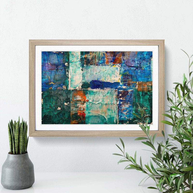 Abstract Art Painting Vol.261 by S.Johnson - Framed Print, 36cm H x 48cm W x 2cm D, Oak Framed