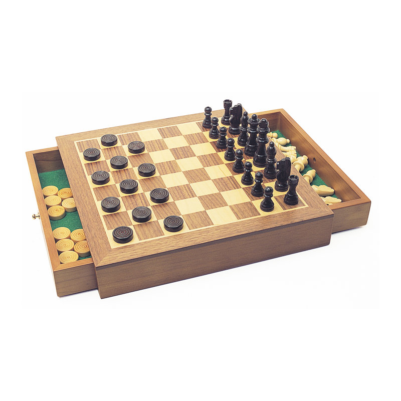 Ensemble d'échecs et de dames en bois