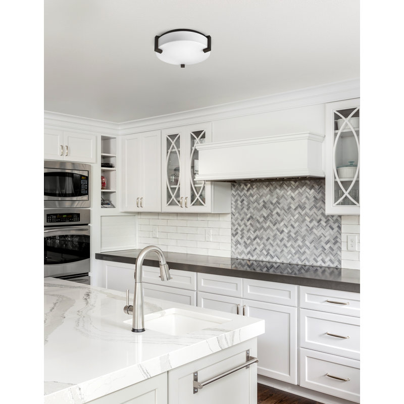 Flush Mount, 3.5'' H x 12'' W x 12'' D, Brushed Steel