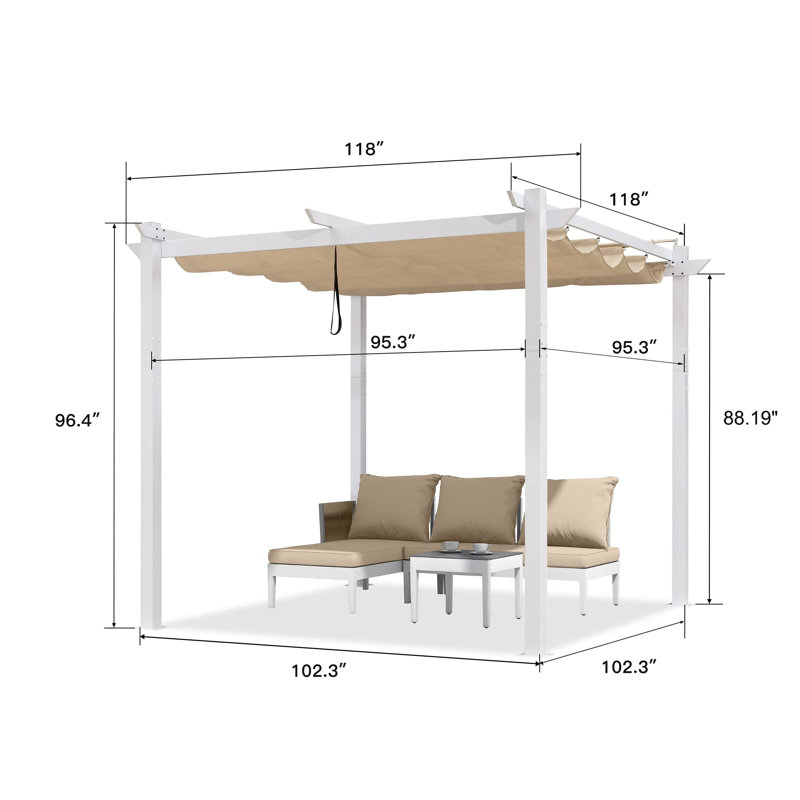 3m x 3m Aluminium Pergola, Khaki