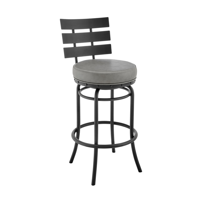 Tabouret de bar ou de comptoir pivotant Xelora au fini noir avec similicuir gris
