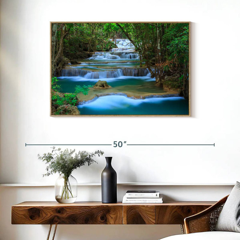 Cascade de la forêt de Kanchanaburi, Cadre flottant en bois naturel, 37 po x 25 po