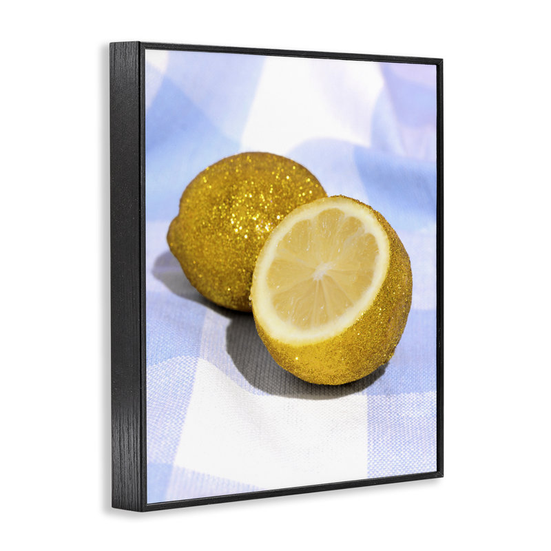 Giclée encadrée scintillante citron sur bleu, design par Lish Creative, 30 x 24, Giclée noire de minuit encadrée