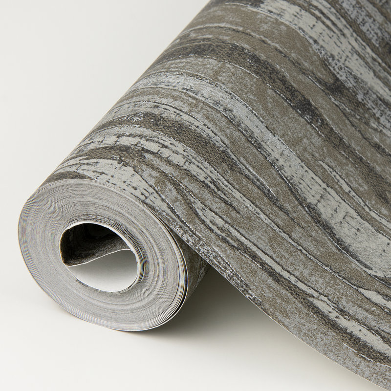Rouleau de papier peint à grain de bois L 33 pi x l 20,9 po Kirstynn Suna, Gris anthracite