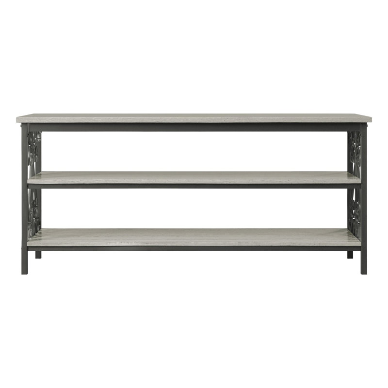 Tv Stand Faux Marble Top And Shelves Living Room Furniture 1Pc, Black Metal Finish Tv Console Table/Sofa Table