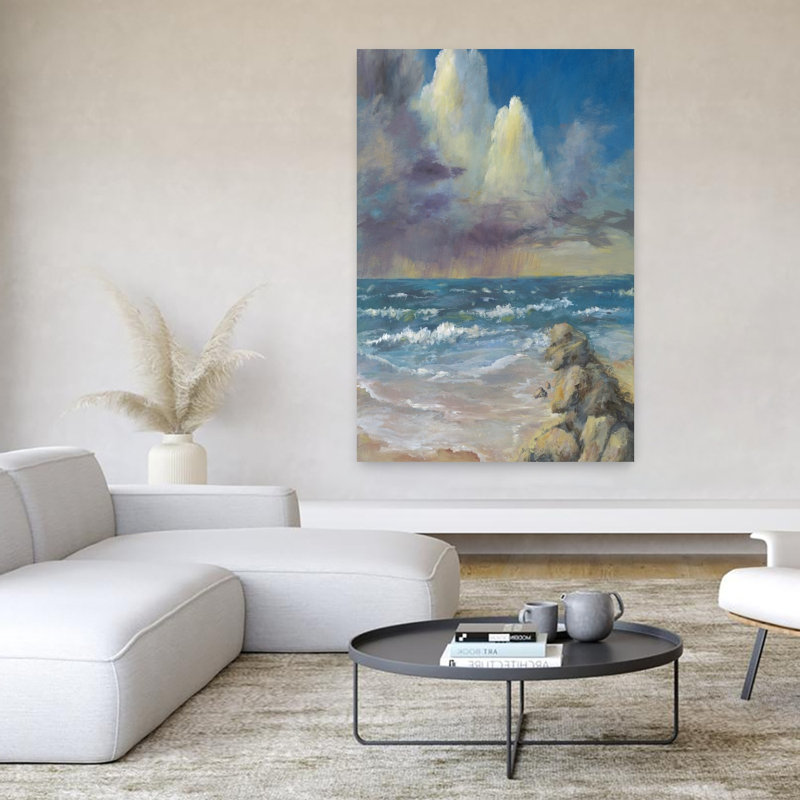 Tempête lointaine, art côtier contemporain, H 40 po x l 60 po