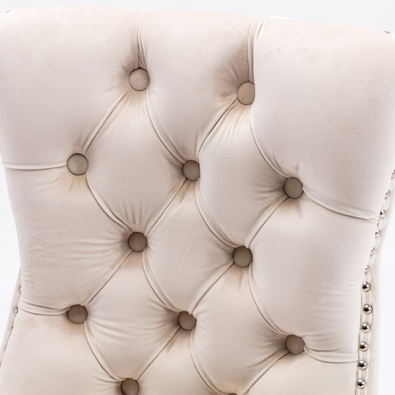 Chaises de salle à manger capitonnées en velours à oreilles, Beige, Brun