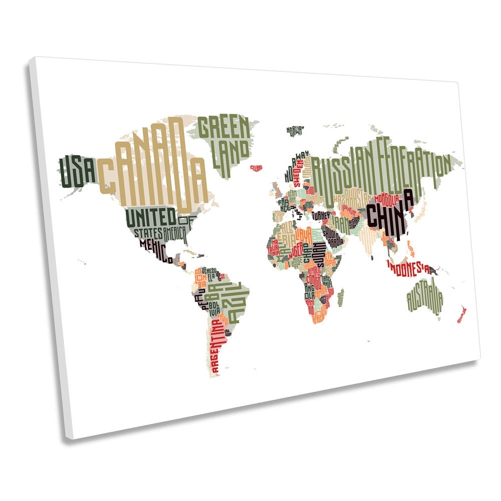 World Map Typography - Wrapped Canvas Art Prints