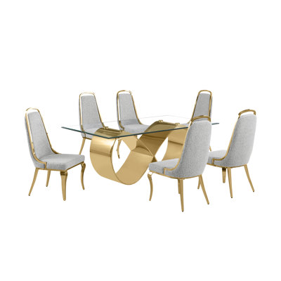 Ensemble de salle à manger en verre trempé avec chaises d'appoint en tissu Boucle