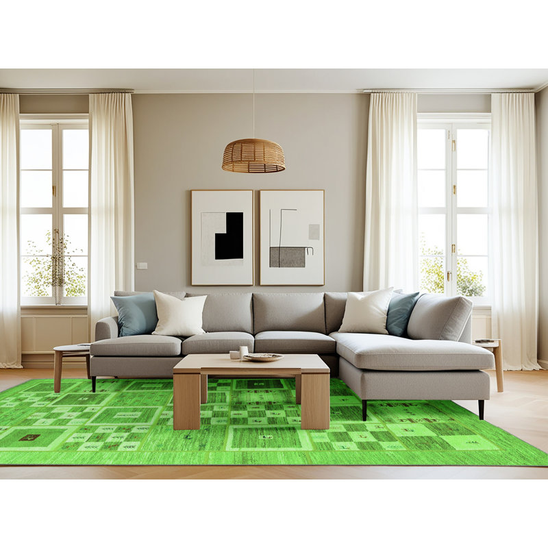 Tapis contemporains verts lavables à la machine 938, Rectangle 8 pi x 10 pi