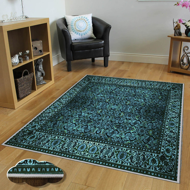 Stylish Woven Carpet (4 x 6 ft), 100% Polyester, 0.4 in Pile Height | Antibacterial, Non-Slip Underside | Machine Washable, 3D Digital Printing | Perfect for Living Room, Bedroom, and Home Decor