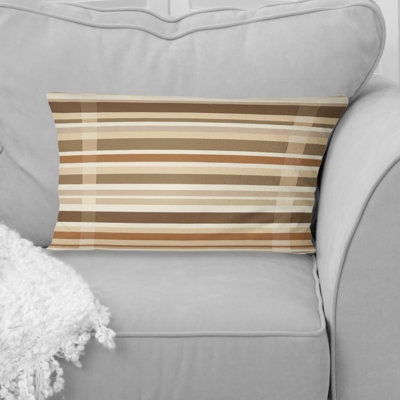 Beige Brown Midcentury Lines I - Midcentury Lumbar Pillow