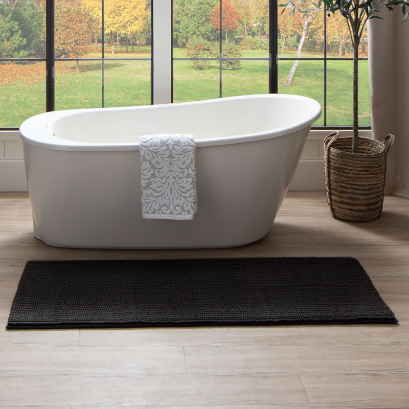 Wagnon Plush Memory Foam Stain/Fade Resistant Non-Slip Machine Washable Bath Mat, 24" W x 60" L, Charcoal