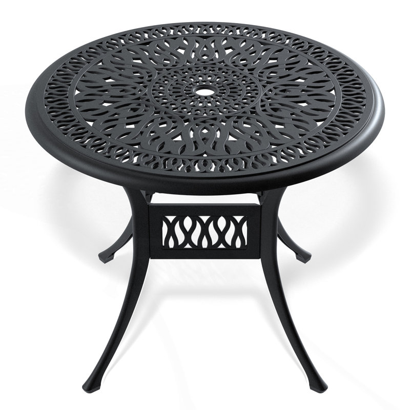 Round Outdoor Dining Table Umbrella Hole , 35.45 " W 35.5 " D