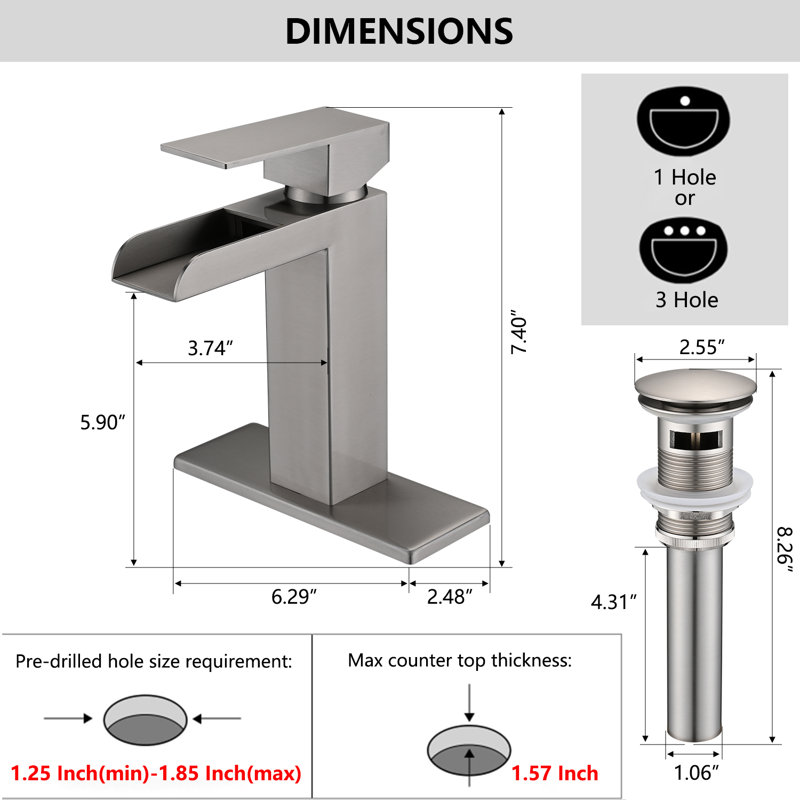 Single-Hole Single-handle Bathroom Faucet with Drain Assembly, Brushed Nickel