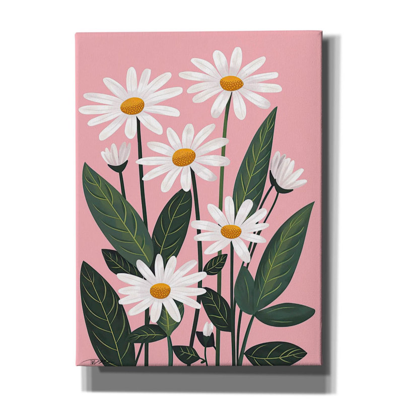 «White Daisies On Pink Fond» par Momart, art mural sur toile, H 54 po x l 40 po x P 1,5 po