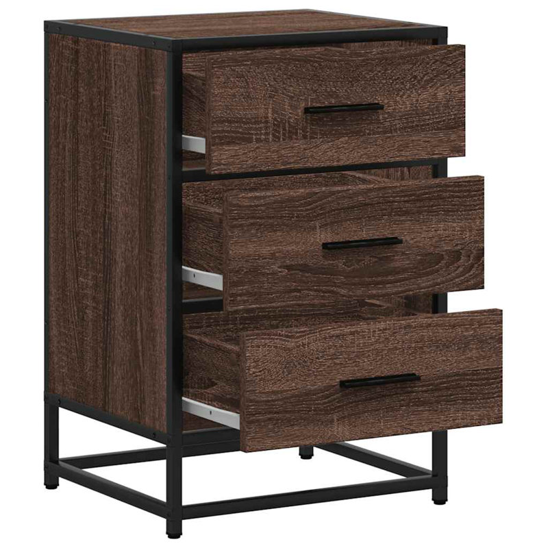 40cm W Metal Bedside Table, Brown Oak