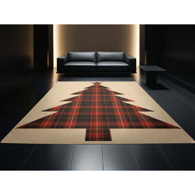 Soft Plush Ferland Christmas Modern & Contemporary Abstract Area Rug in Brown – Beige Binding