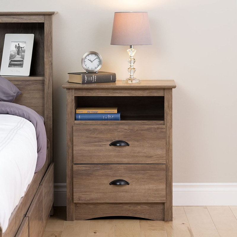 Wahhaj 23.25'' Wide 2-Drawer Nightstand, Bedroom Furniture, Bedside Table with Open Shelf, 23.25"W x 16"D x 28"H, Drifted Gray