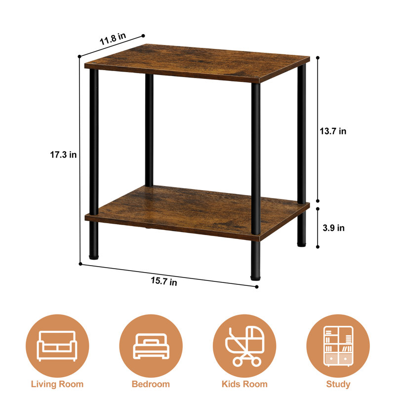 Table de bout industrielle à 2 niveaux, table de bout en bois rustique et en métal avec tablette ouverte, table de chevet moderne pour chambre à coucher, salon