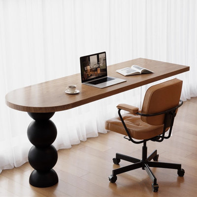 Bureau d'écriture brun en bois massif demi-cercle
