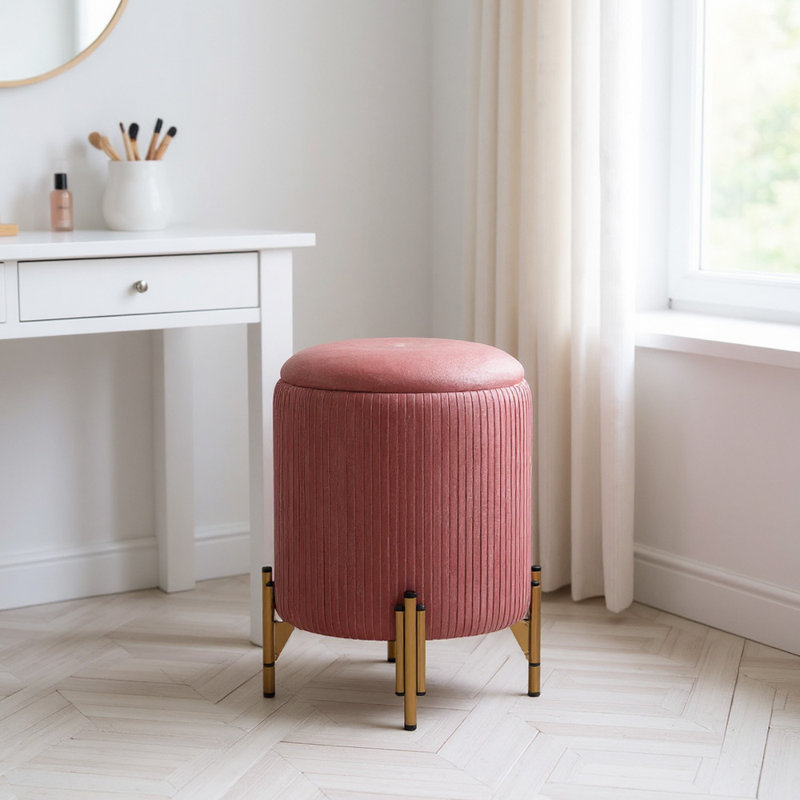 Solid Wood Accent Stool, Pink 