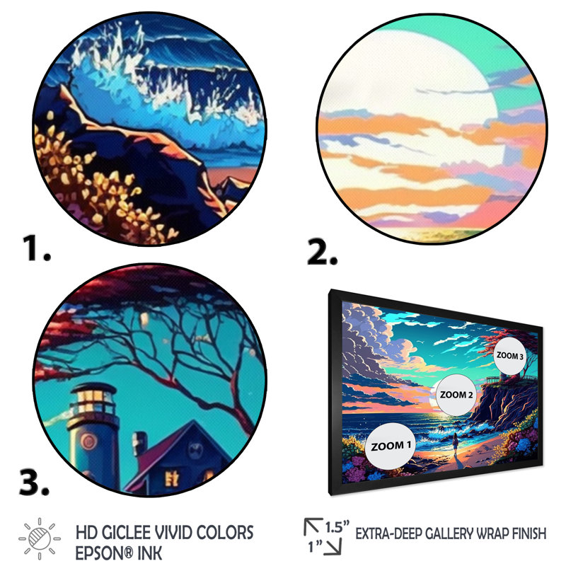 «Modern Sunset in Vector Style II», reproduction sur toile, L 40 po x H 30 po, Cadre photo noir