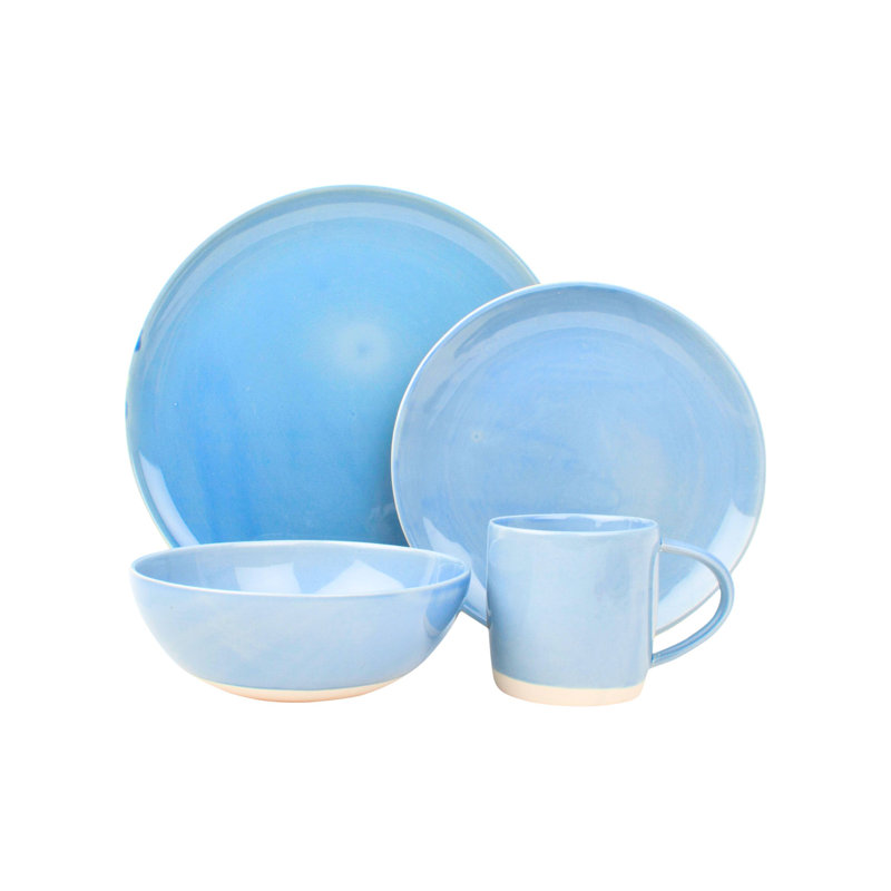 Canvas Home Shell Bisque Porcelain 4 Piece Dinnerware Set, Service For 1, Blue